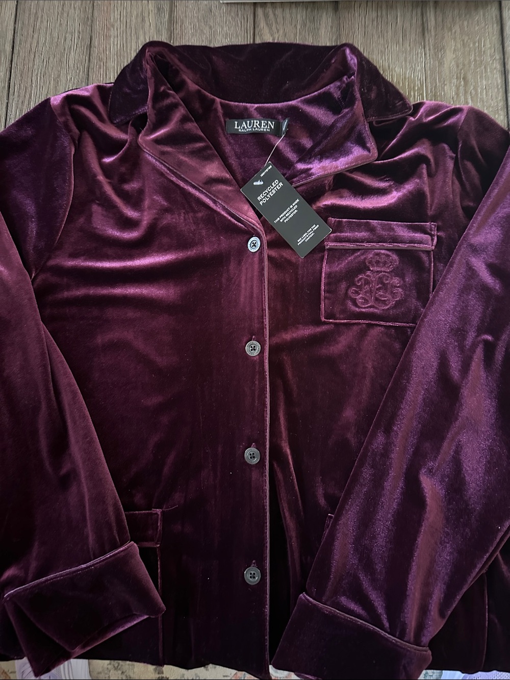 Lauren Ralph Lauren Velvet Pajama Top in Deep Burgundy